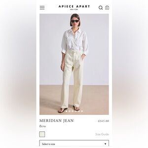 Apiece Apart Meridian Jeans in Ercu size 2or 27